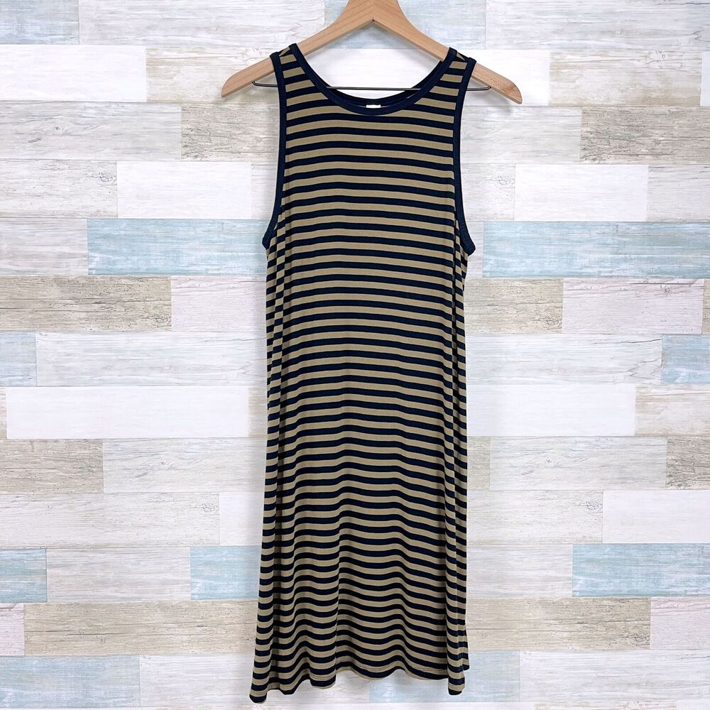 Old Navy Jersey Knit Swing Tank Dress Green Black Stripe Casual Womens Medium